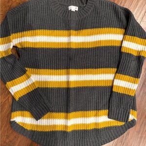 SO Women's Gray and Yellow Striped Sweater